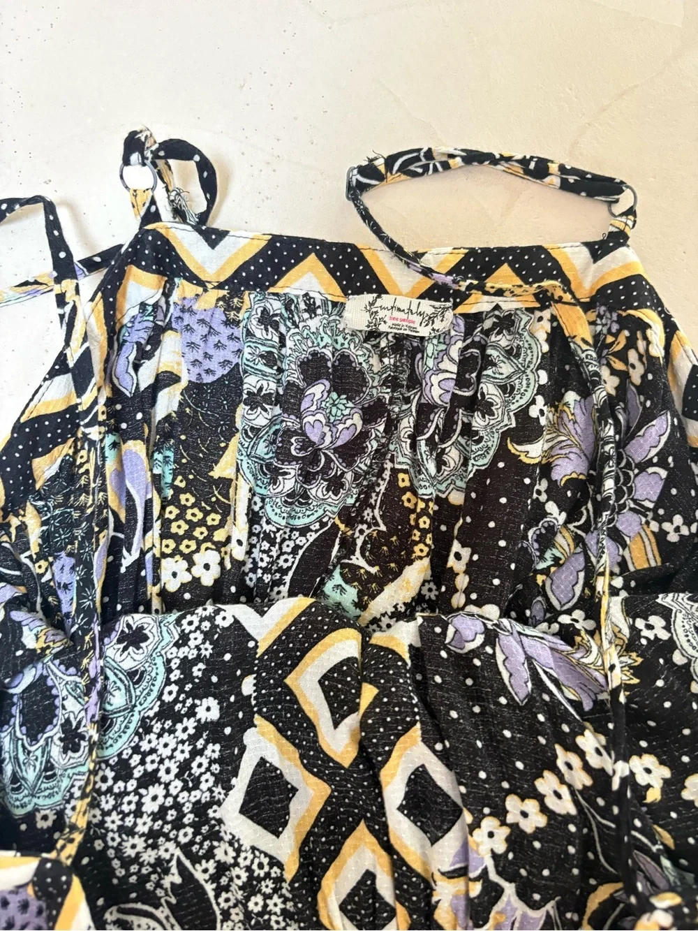 Free People Black Floral babydoll dress Lilac Accents